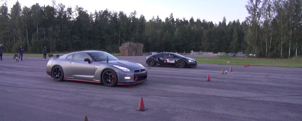 Nicio surpriza aici: batranul Veyron mananca de viu un Nissan GT-R Nismo