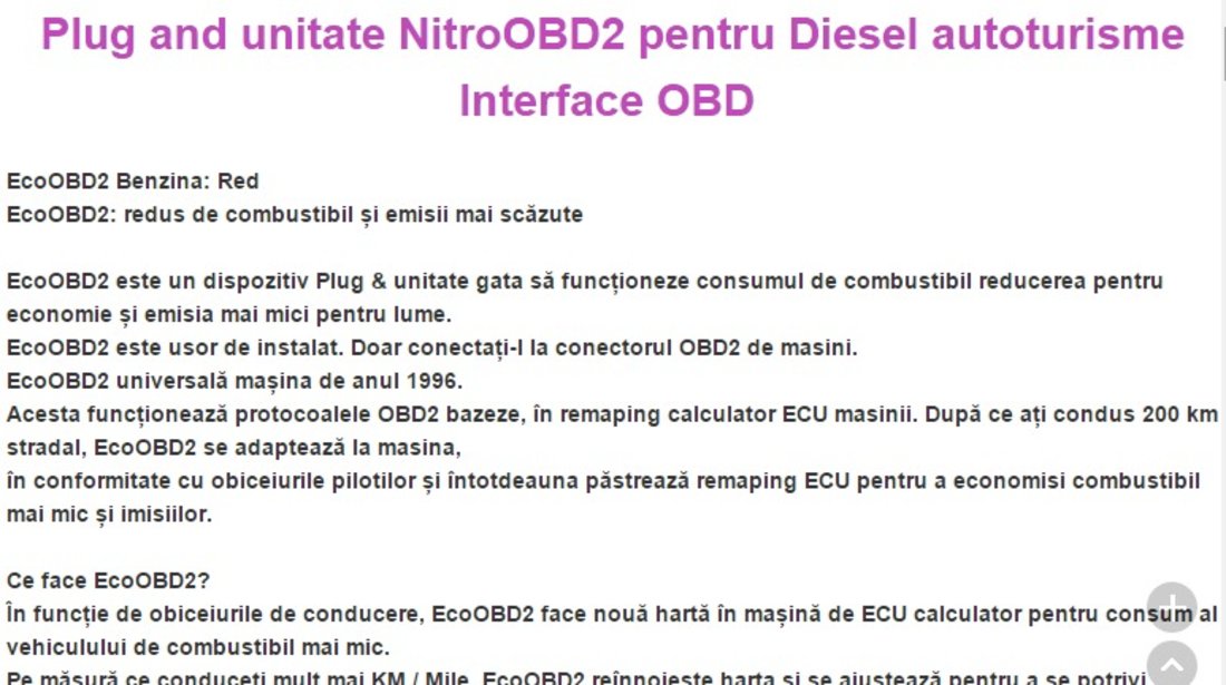 Nitro obd2 chip tuning diesel si benzina  , consum mai mic putere mai mare