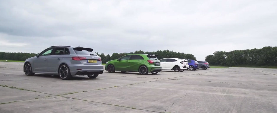 NOUL AUDI RS3 BATE TOT! Liniuta cu Mercedes A45, Focus RS, Golf R si Civic Type R