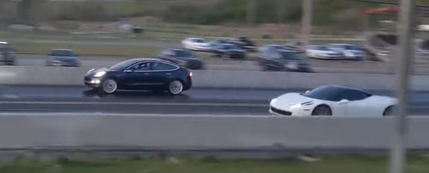 Nu-ti trebuie cel mai scump TESLA ca sa faci de rusine un Ferrari. Merge si cu un MODEL 3 Performance