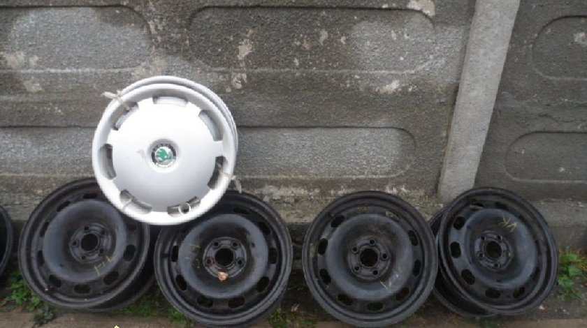 Ocaziee set de 4 jante de tablaaa originalee de SKODA TOUR SKODA 1 pe 15 cu 5 gaurii 5x100 la doar 500 ron setull CU TOT CU CAPACEE