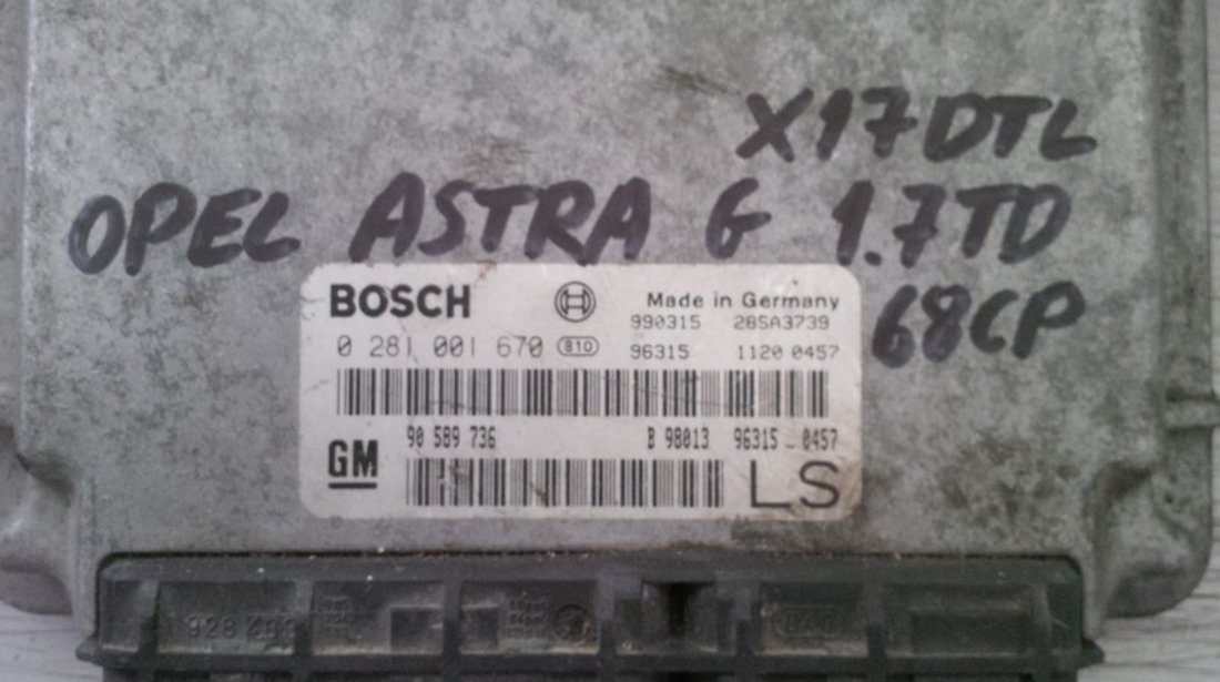 opel astra g 1.7td x17dtl 90589736LS BOSCH 0281001670