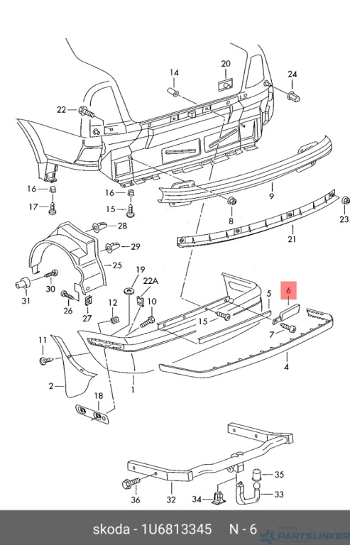 Ornament bara spate stanga Skoda Octavia (1U) Berlina 2003 1.9 TDI SKODA OCTAVIA [ 1959 - 1971 ] OEM 1U6813345