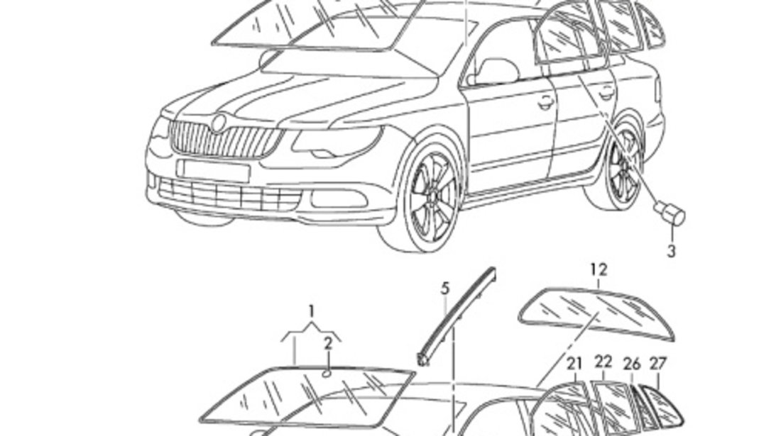 Ornament geam cu rama cromata si geam fix Skoda Superb 2 (3T) Berlina 2015 2.0 TDI OEM 3T5845209F