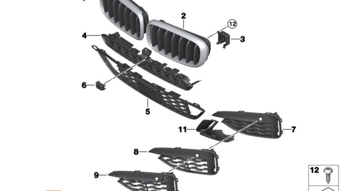 Ornament Grila Bara Fata Dreapta Oe Bmw X6 F16 2014→ M-Pachet 51118056536