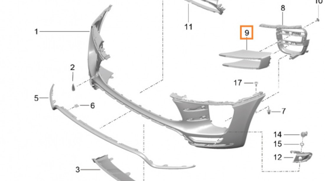 Ornament Grila Bara Fata Stanga Blic Porsche Macan 95B 2014→ 3.6 Turbo 6502-07-2002911P