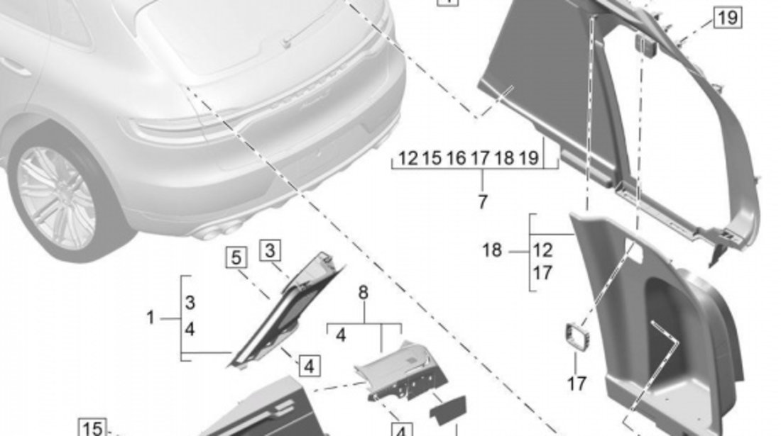 Ornament Grila Ventilatie Portbagaj Dreapta Oe Porsche Macan 95B 2019→ Negru 95B863338B1E0