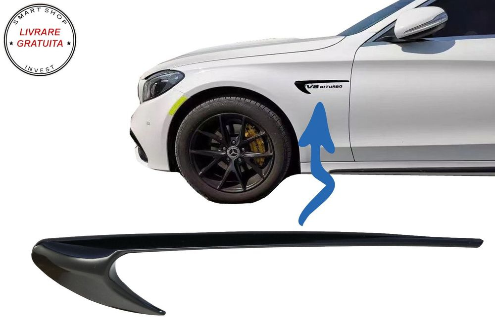 Ornamente Aripi Mercedes C-Class W205 S205 E-Class W213 S213 Negru Lucios- livrare gratuita