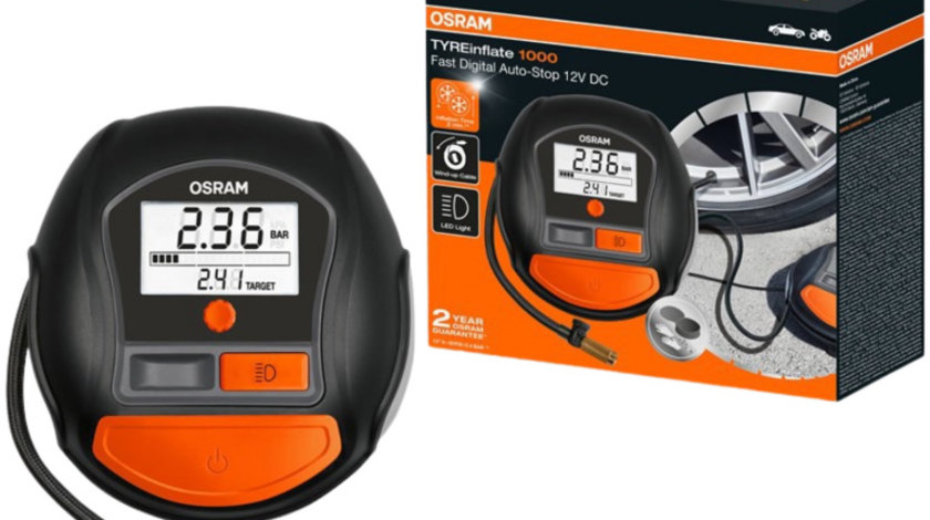 Osram TYREinflate 1000 Compresor Auto Digital Cu Manometru Fast Digital Auto-Stop 12V OTI1000