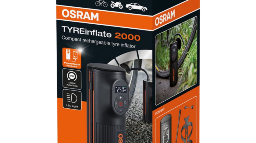 Osram TYREinflate 2000 Compresor Auto Cu Baterie 5200mAh Compact Reincarcabil OTIR2000