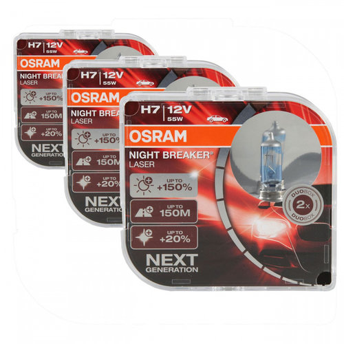 Pachet 3 Buc Set 2 Buc Bec Osram H7 12V 55W Night Breaker Laser Next Gen +150% Up To 150M 64210NL-HC...