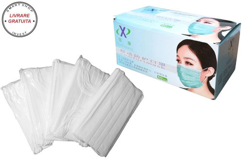 Pachet 50 masti de protectie de unica folosinta cu 3 pliuri 3 straturi cu banda de- livrare gratuita