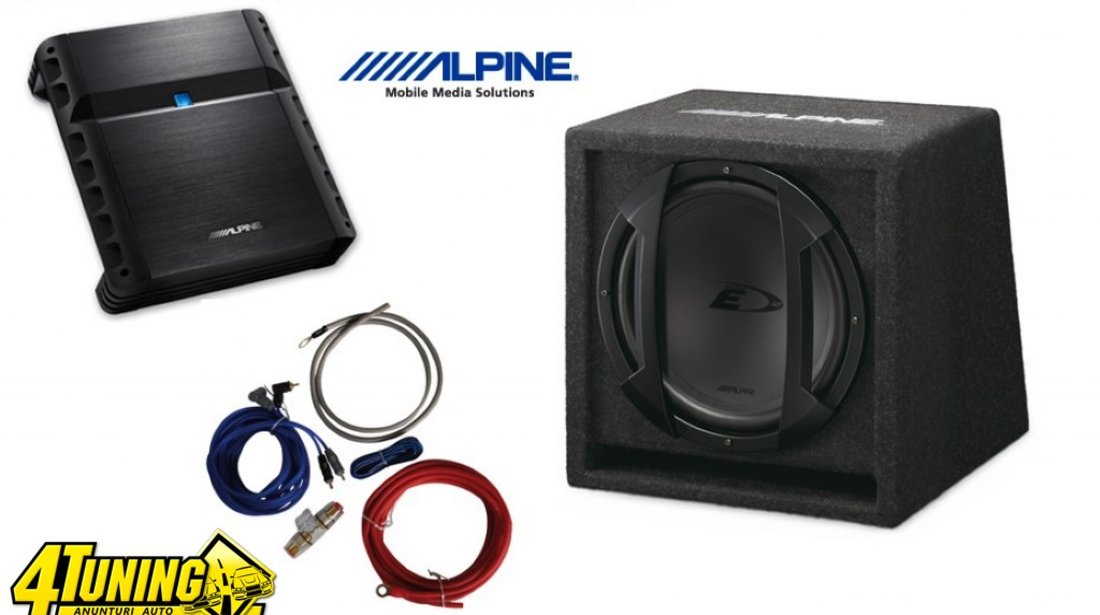 Pachet Bass Subwoofer Auto Alpine Sbe 1044br 500w 10inch Amplificator Alpine Pmx T320 2 Canale 320w Kit Cabluri Cadou