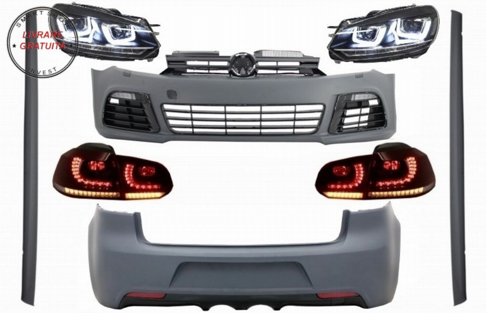 Pachet Complet Exterior VW Golf VI 6 MK6 (2008-2013) R20 Look cu Faruri LED RHD si- livrare gratuita