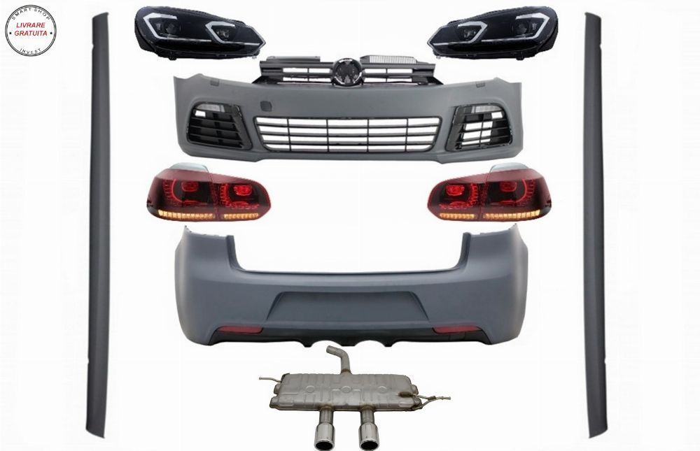 Pachet Complet Exterior VW Golf VI 6 MK6 (2008-2013) R20 Look cu Faruri LED si Sto