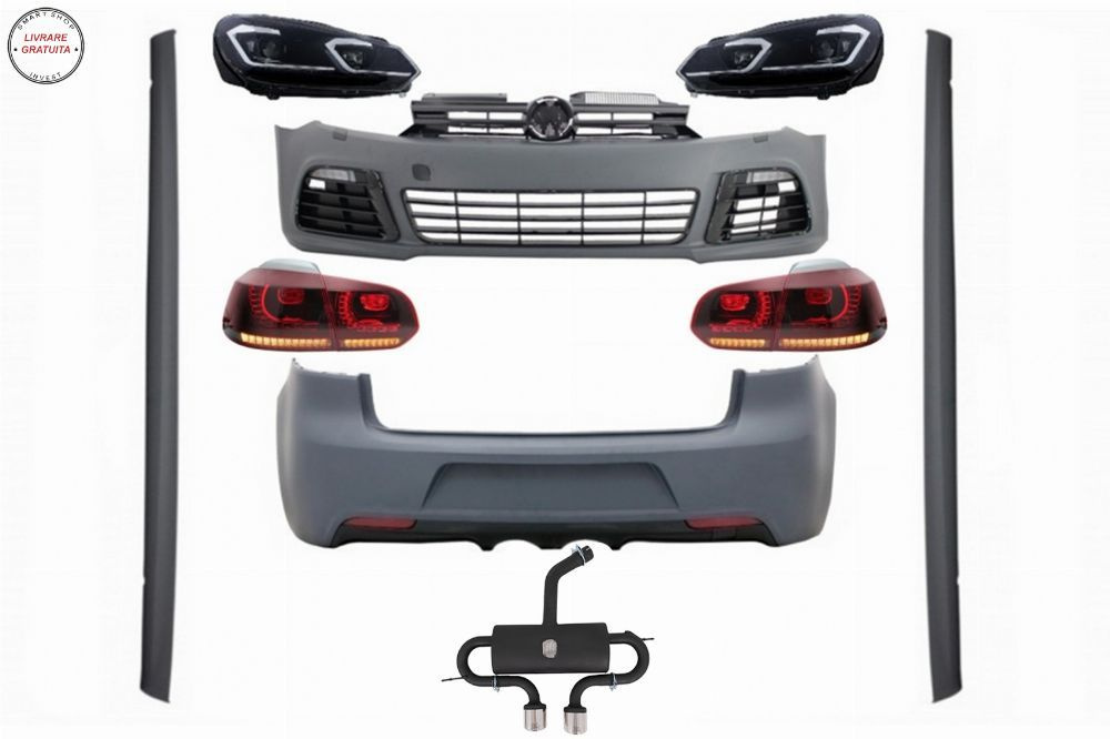 Pachet Complet Exterior VW Golf VI 6 MK6 (2008-2013) R20 Look cu Faruri LED si Sto- livrare gratuita