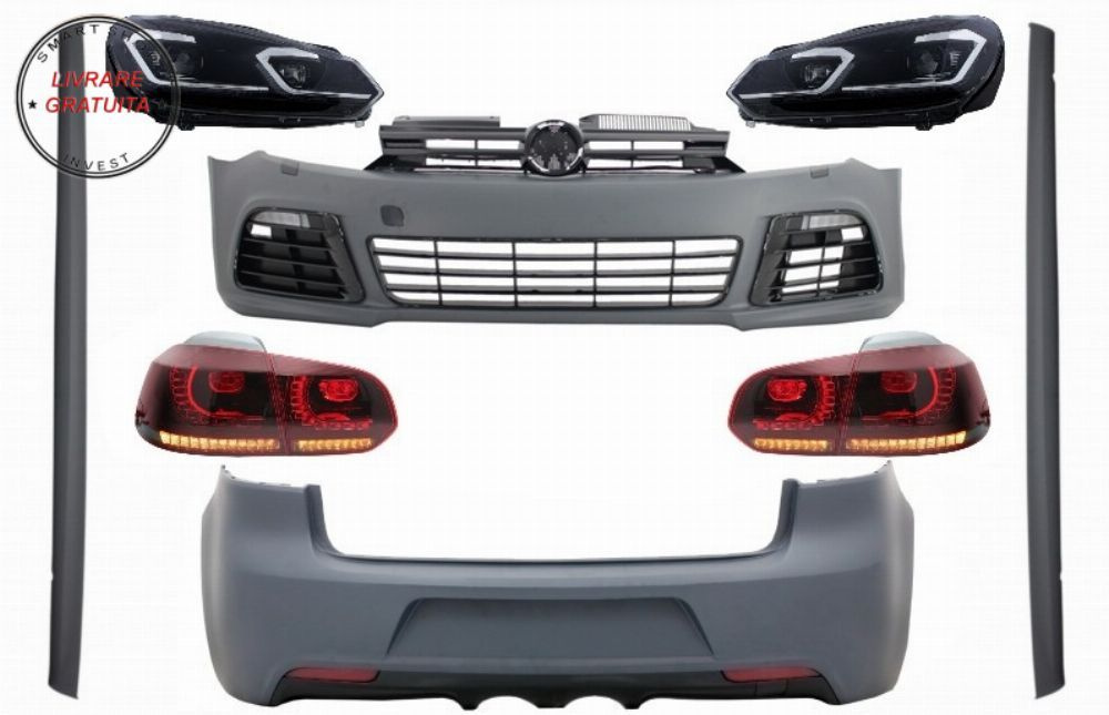 Pachet Complet Exterior VW Golf VI 6 MK6 (2008-2013) R20 Look cu Faruri LED si Sto