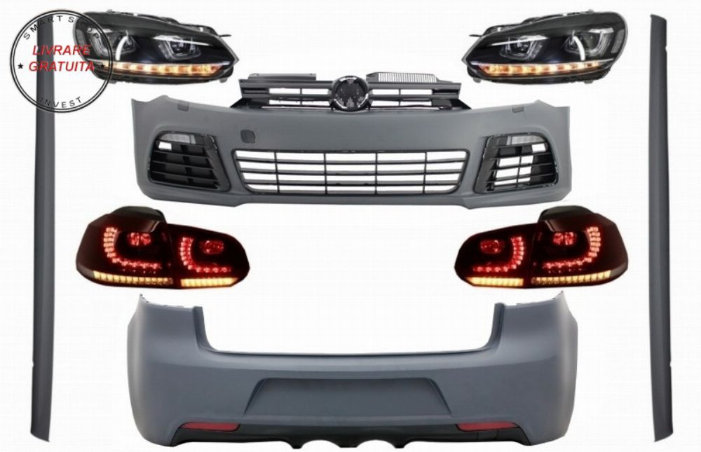 Pachet Complet Exterior VW Golf VI 6 MK6 (2008-2013) R20 Look cu Faruri LED si Sto- livrare gratuita
