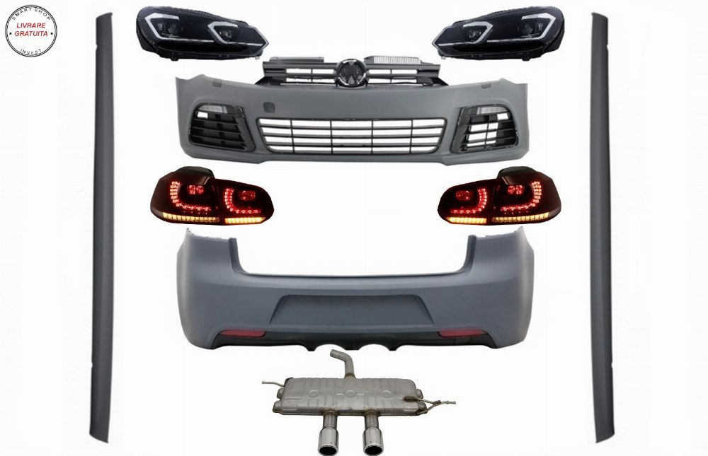Pachet Complet Exterior VW Golf VI 6 MK6 (2008-2013) R20 Look cu Faruri LED si Sto- livrare gratuita