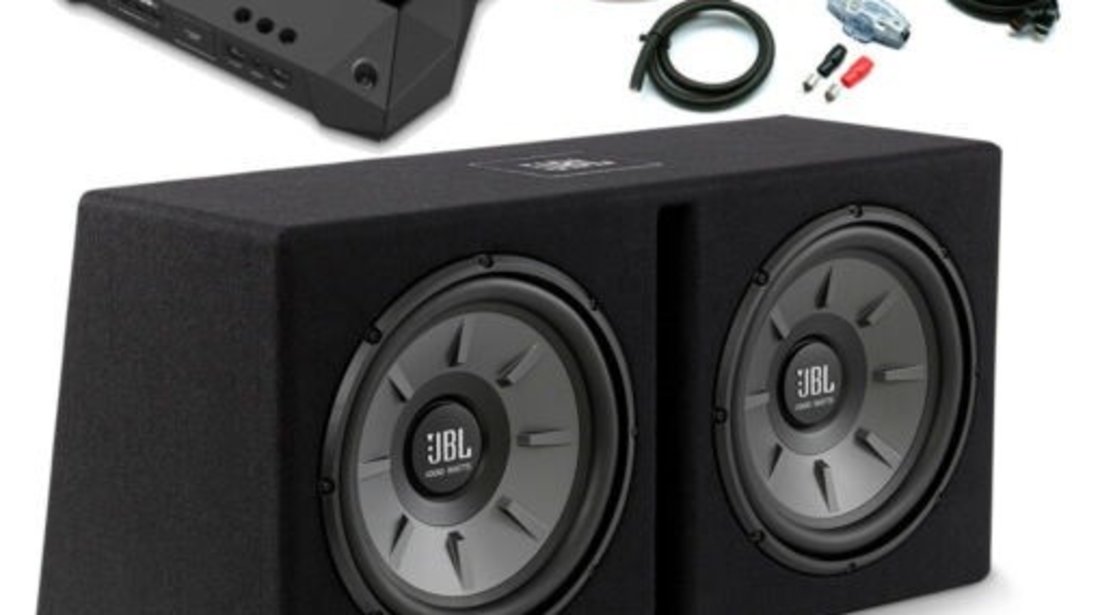 PACHET DE BASS SUBWOOFER JBL STAGE 1220B 2x30CM 500W RMS+AMPLIFICATOR JBL GTR-601 1500W+KIT CABLURI