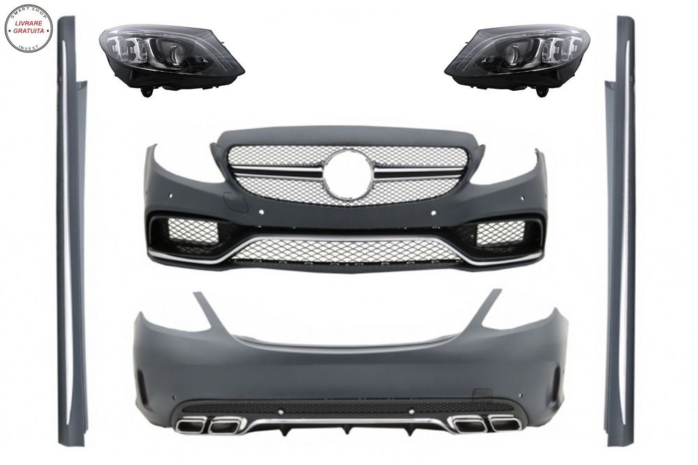Pachet Exterior Complet si Faruri Full LED Mercedes Clasa C W205 Sedan (2014-2018)- livrare gratuita