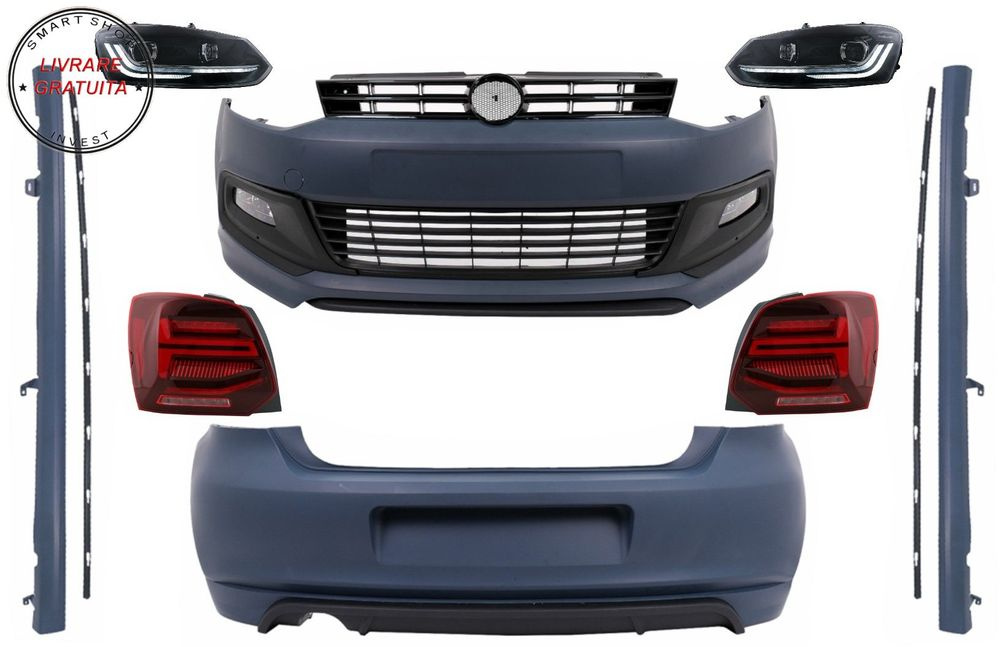 Pachet Exterior cu Faruri si Stopuri VW Polo 6R 6C (2009-2017) R-Line Design Semna- livrare gratuita