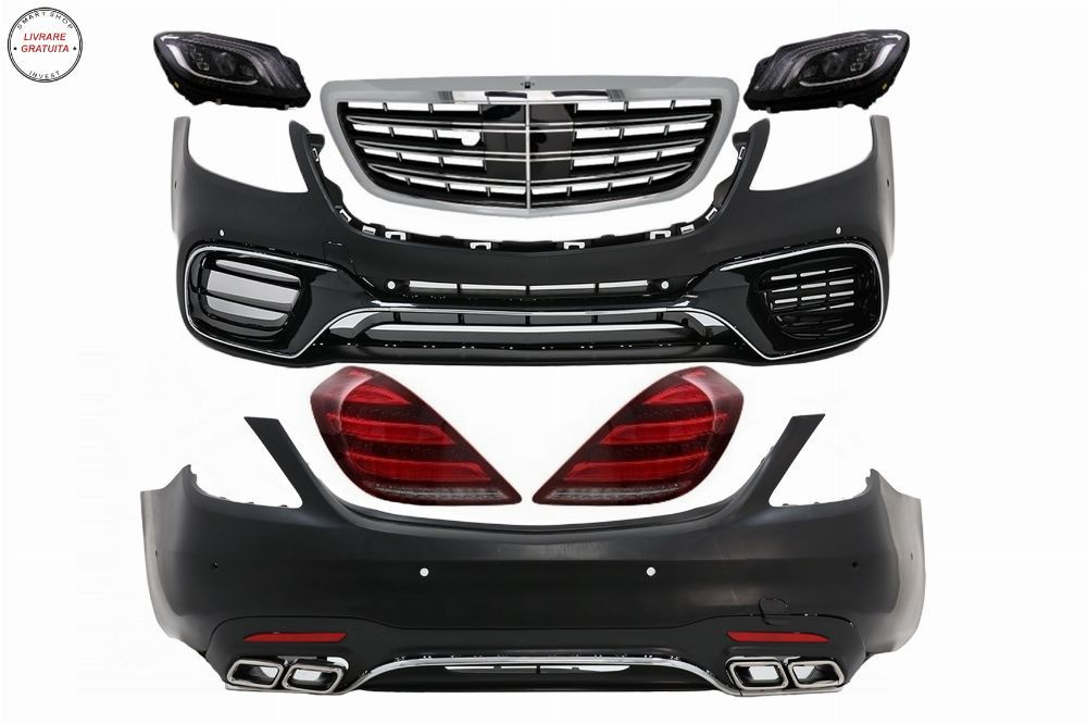 Pachet Exterior Mercedes S-Class W222 Facelift (2013-06.2017) S63 Design cu Faruri- livrare gratuita