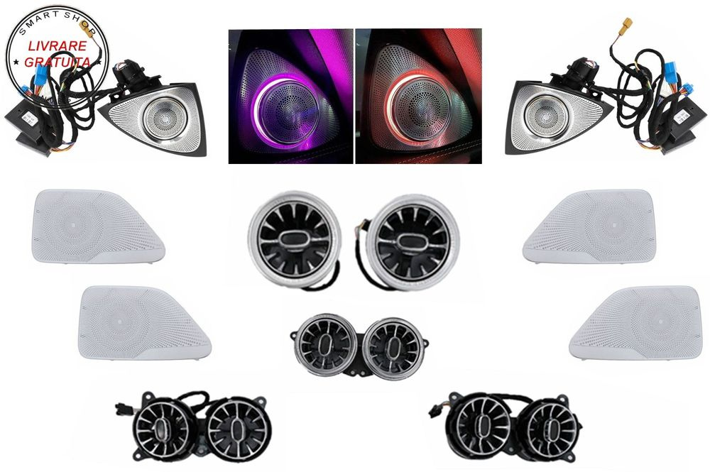 Pachet Grile de aerisire Ornament Difuzor Tweeter LED rotativ 64 culori Mercedes S- livrare gratuita