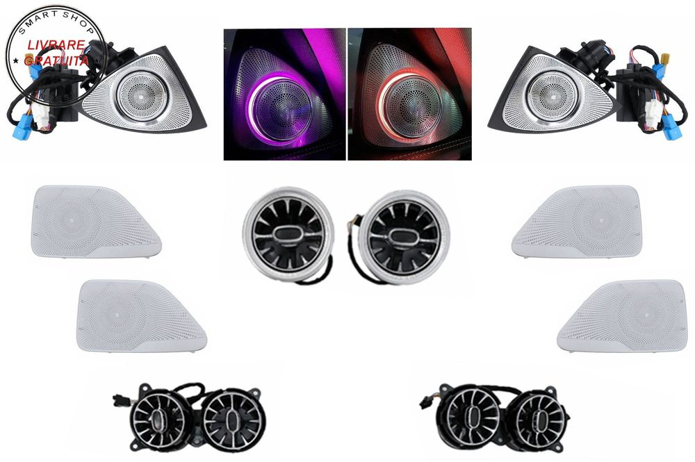 Pachet Grile de aerisire Ornament Difuzor Tweeter LED rotativ 7 culori Mercedes S-