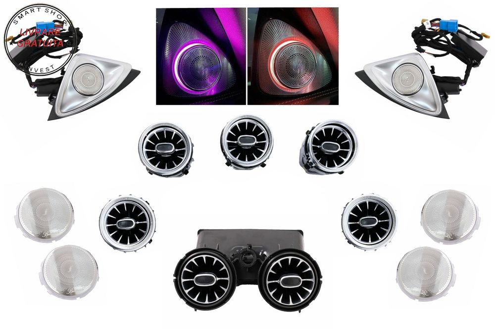 Pachet Grile de aerisire Ornament Difuzor Tweeter LED rotativ 4D 64 culori Mercedes- livrare gratuita