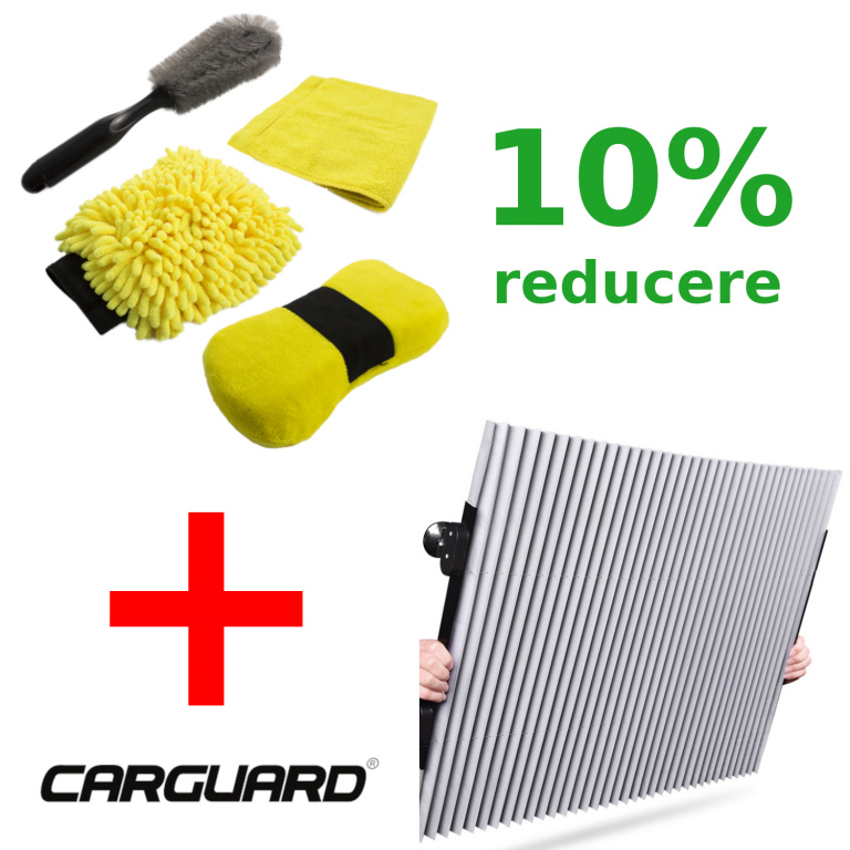 Pachet Intretinere Auto Burete Cu Microfibre Si Perie + Parasolar Auto Carguard PARMSC001