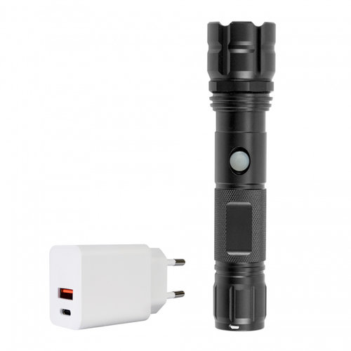 Pachet lanterna PNI Adventure F10 din aluminiu cu LED 6W, 500lm pana la 200m focus, cu acumulator si...
