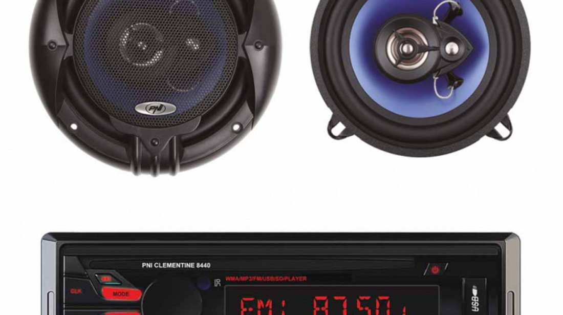PACHET RADIO MP3 PLAYER AUTO PNI CLEMENTINE 8440, 4X45W USB SD AUX 12V + SET 2 DIFUZOARE AUTO COAXIALE PNI HIFI500, 100W, 12.7 CM