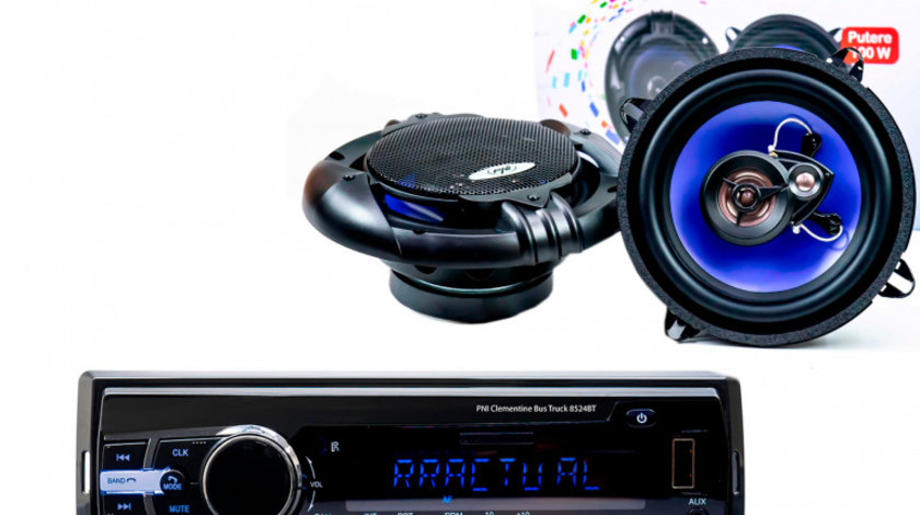 Pachet Radio MP3 player auto PNI Clementine 8524BT 4x45w + Difuzoare auto coaxiale PNI HiFi500, 100W, 12.7 cm PNI-AK003