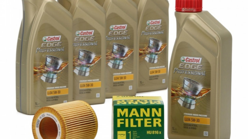 Pachet Revizie Bmw Ulei motor Castrol Edge LL04 5W-30 5L + Filtru Ulei Mann Filter HU816X