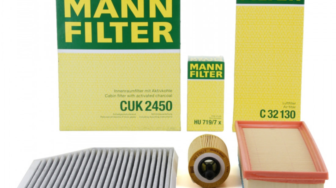 Pachet Revizie Filtre Aer + Polen + Ulei Mann Filter Audi A4 B8 2007-2015 2.0 TDI 120-177 PS C32130 + CUK2450 + HU719/7X