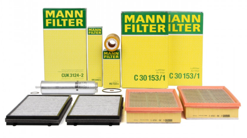 Pachet Revizie Filtru Aer + Polen + Ulei + Combustibil Mann Filter Bmw Seria 7 E65, E66, E67 2001-2009 745d 300 / 329 PS 2XC30153/1+CUK3124-2+HU722X+WK5002X