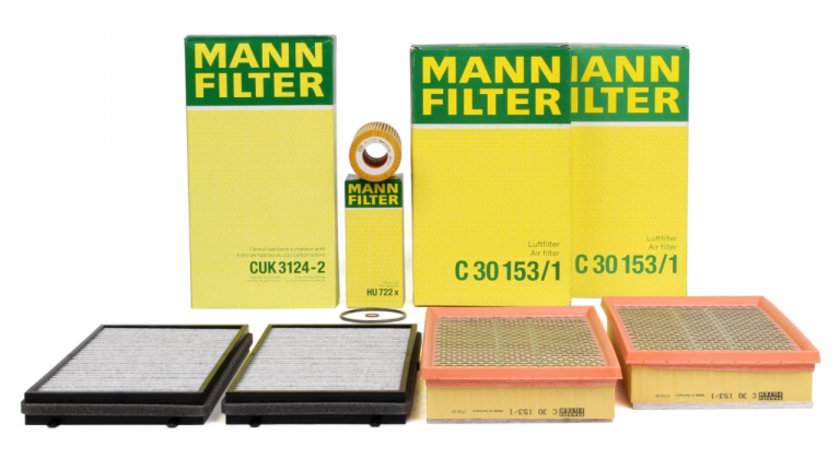 Pachet Revizie Filtru Aer + Polen + Ulei + Combustibil Mann Filter Bmw Seria 7 E65, E66, E67 2001-2009 745d 300 / 329 PS 2XC30153/1+CUK3124-2+HU722X