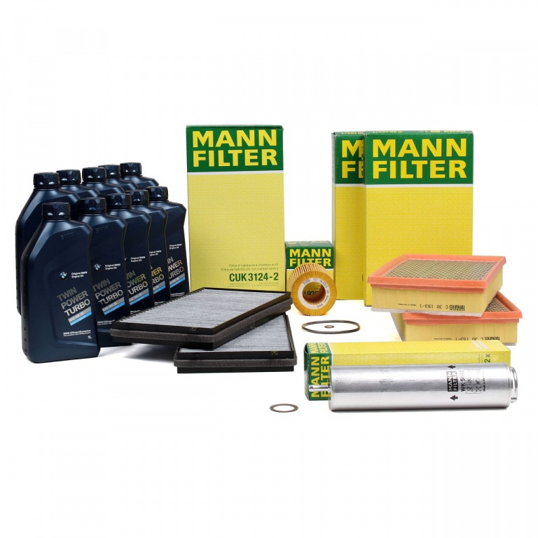 Pachet Revizie Filtru Aer + Polen + Ulei + Combustibil Mann Filter + Ulei Motor Bmw Twin Power Turbo 5W-30 10L Bmw Seria 7 E65, E66, E67 2001-2009 740d 258 PS 2XC30153/1+CUK3124-2+HU925/4X+WK5002X