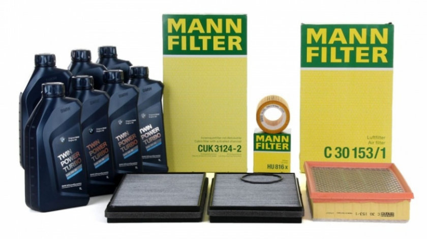 Pachet Revizie Filtru Aer + Polen + Ulei Mann Filter + Ulei Motor Bmw Twin Power Turbo 5W-30 7L Bmw Seria 7