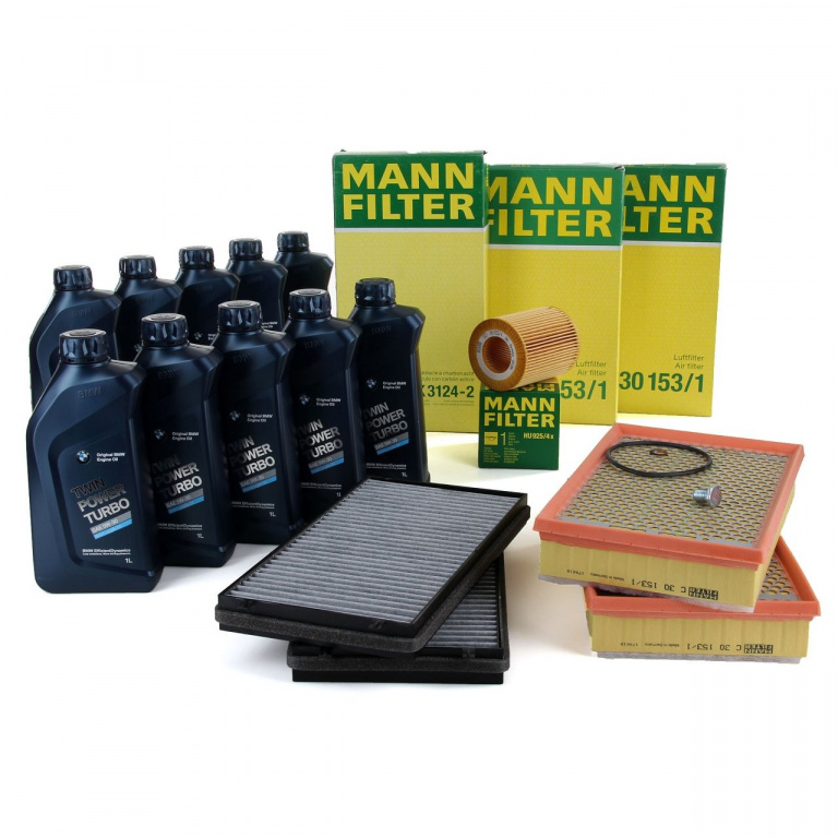 Pachet Revizie Filtru Aer + Polen + Ulei + Mann Filter + Ulei Motor Bmw Twin Power Turbo 5W-30 10L + Buson Bmw Seria 7 E65, E66, E67 2001-2009 740d 258 PS 2XC30153/1+CUK3124-2+HU925/4X+866.370.001