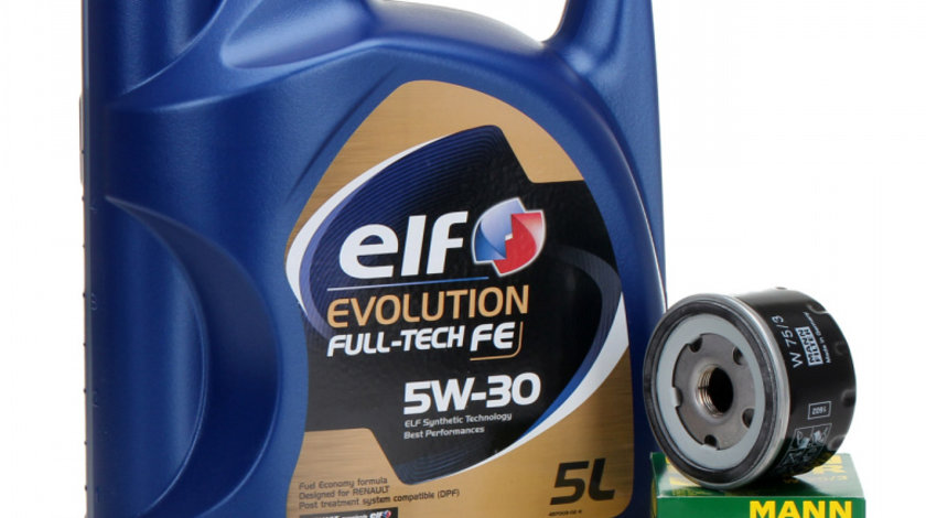 Pachet Revizie Ulei Motor Elf Evolution Full Tech FE 5W-30 5L + Filtru Ulei Mann Filter Renault Clio 1 1990-1998 W75/3 + Buson Golire Baie Ulei Fa1 518.471.001 + Garnitura Buson Golire Baie Ulei Fa1 968.330.100