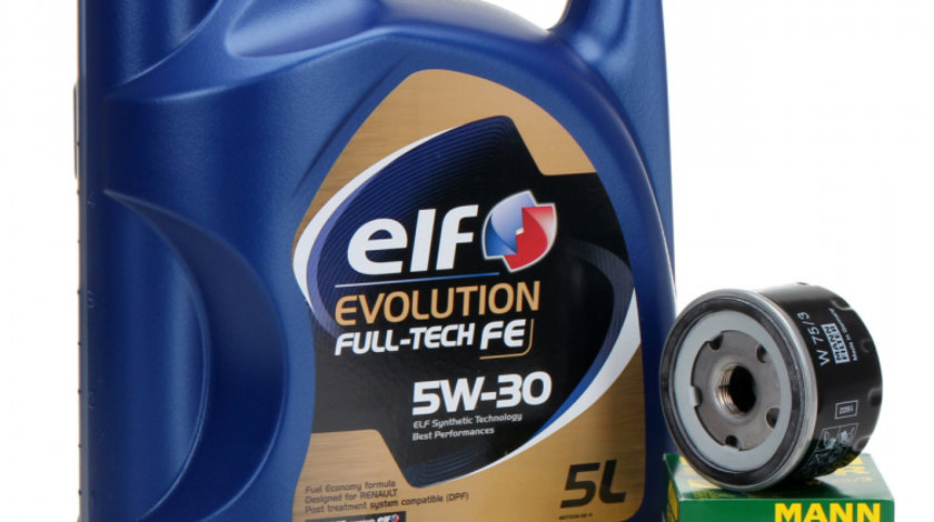 Pachet Revizie Ulei Motor Elf Evolution Full Tech FE 5W-30 5L + Filtru Ulei Mann Filter Dacia Sandero 1 2008-2012 W75/3 + Buson Golire Baie Ulei Fa1 518.471.001 + Garnitura Buson Golire Baie Ulei Fa1 542.470.100
