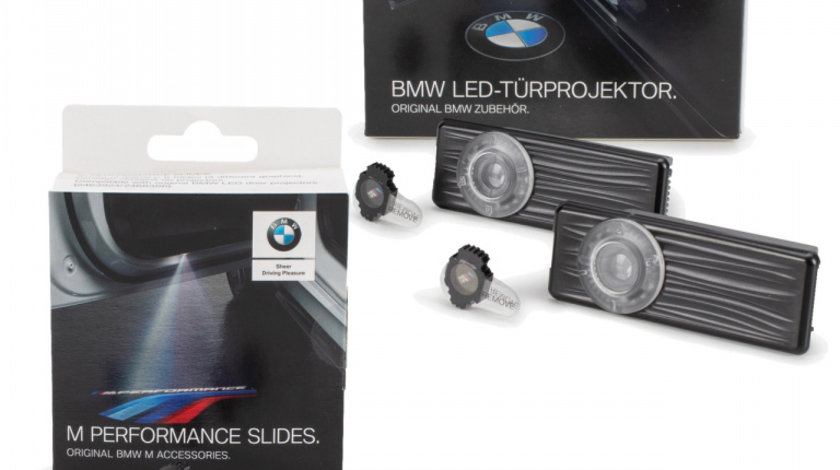 Pachet Set Holograme Logo Usi Oe Bmw Seria 1 F21 2011→ M 68MM 63312468386 + Set 6 Buc Slideuri Pentru Proiectoare Holograme Logo Usi Led Oe Bmw M-Performance 63312469631