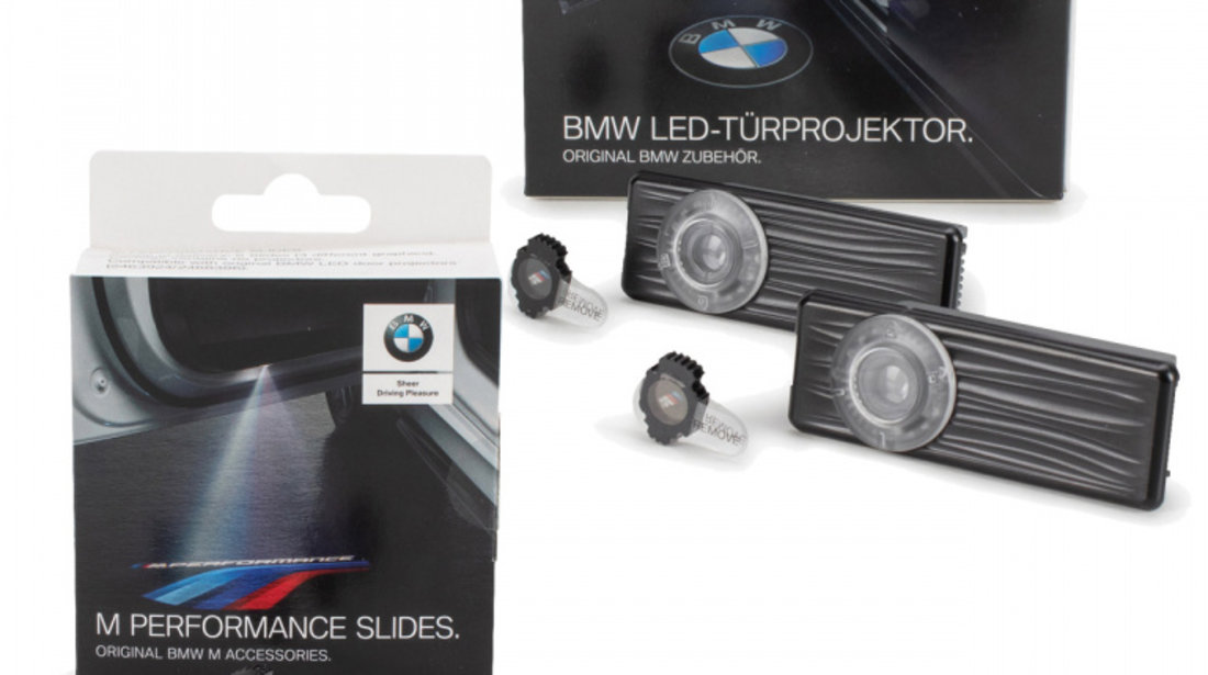 Pachet Set Holograme Logo Usi Oe Bmw Seria 2 F22, F87 2012→ M 68MM 63312468386 + Set 6 Buc Slideuri Pentru Proiectoare Holograme Logo Usi Led Oe Bmw M-Performance 63312469631