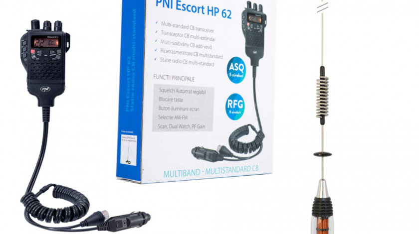 Pachet Statie radio CB PNI Escort HP 62, ASQ, RF Gain si Antena CB PNI ML70 cu baza magnetica 145 mm inclusa PNI-PACK98