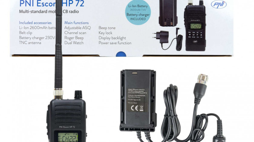 Pachet Statie radio CB PNI Escort HP 72 cu adaptor alimentare 12V-24V si antena exterioara PNI-PACK101