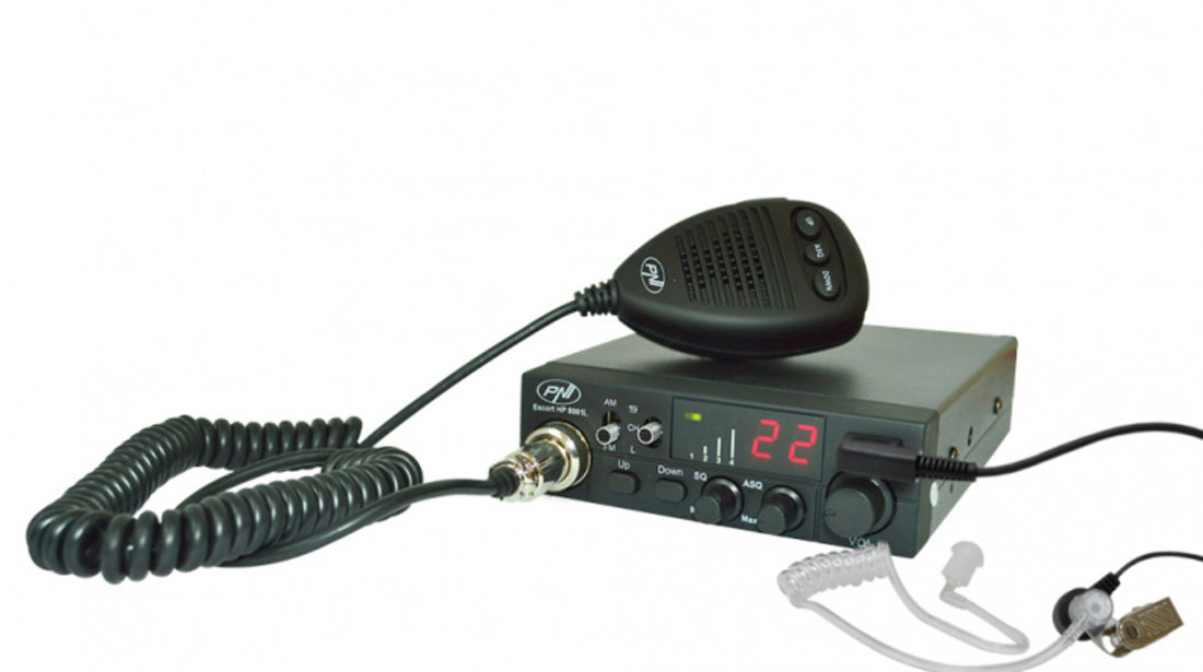 Pachet statie radio CB PNI ESCORT HP 8001L ASQ 4W 12V, 40 canale + Antena CB PNI Extra 40 cu magnet inclus, lungime 45 cm, 30W PNI-PACK73