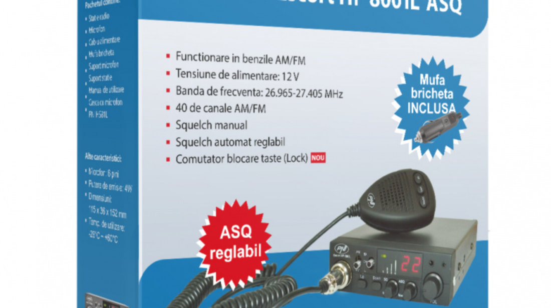 Pachet statie radio CB PNI ESCORT HP 8001L ASQ + Antena CB PNI S75 cu cablu si montura fixa PNI-PACK75