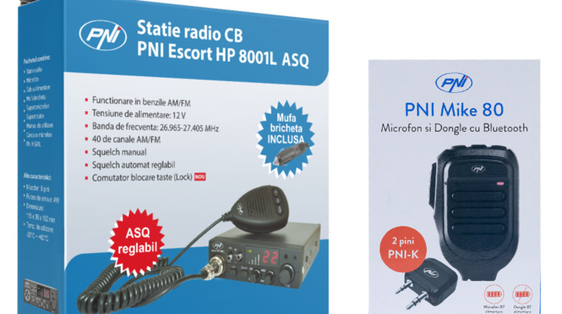 Pachet Statie radio CB PNI Escort HP 8001L ASQ + Microfon si Dongle cu Bluetooth PNI Mike 80 PNI-PACK115